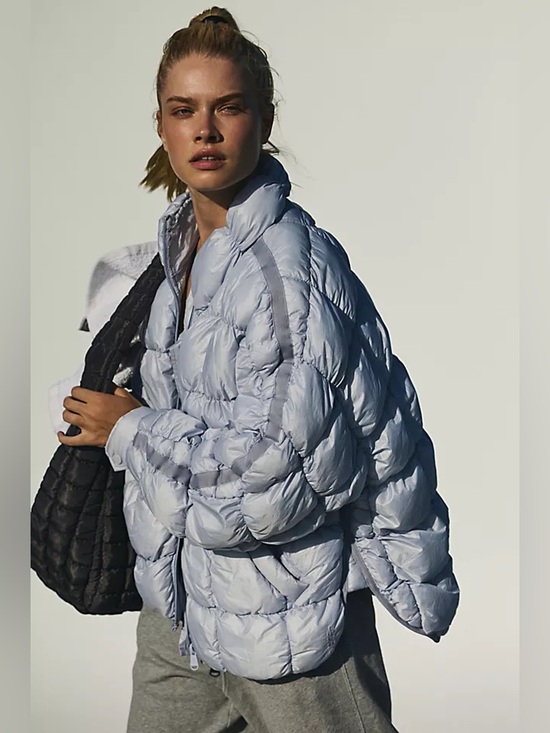 Free People Jackets & Blazers - Free People Movement Scrunchy Glossy Packable Puffer Jacket Large Blue Pippa